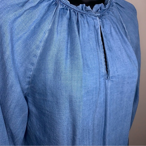 XS Who What Wear Blue Lyocell Long Sleeve Top Ruffle Accents Preppy - Picture 3 of 13